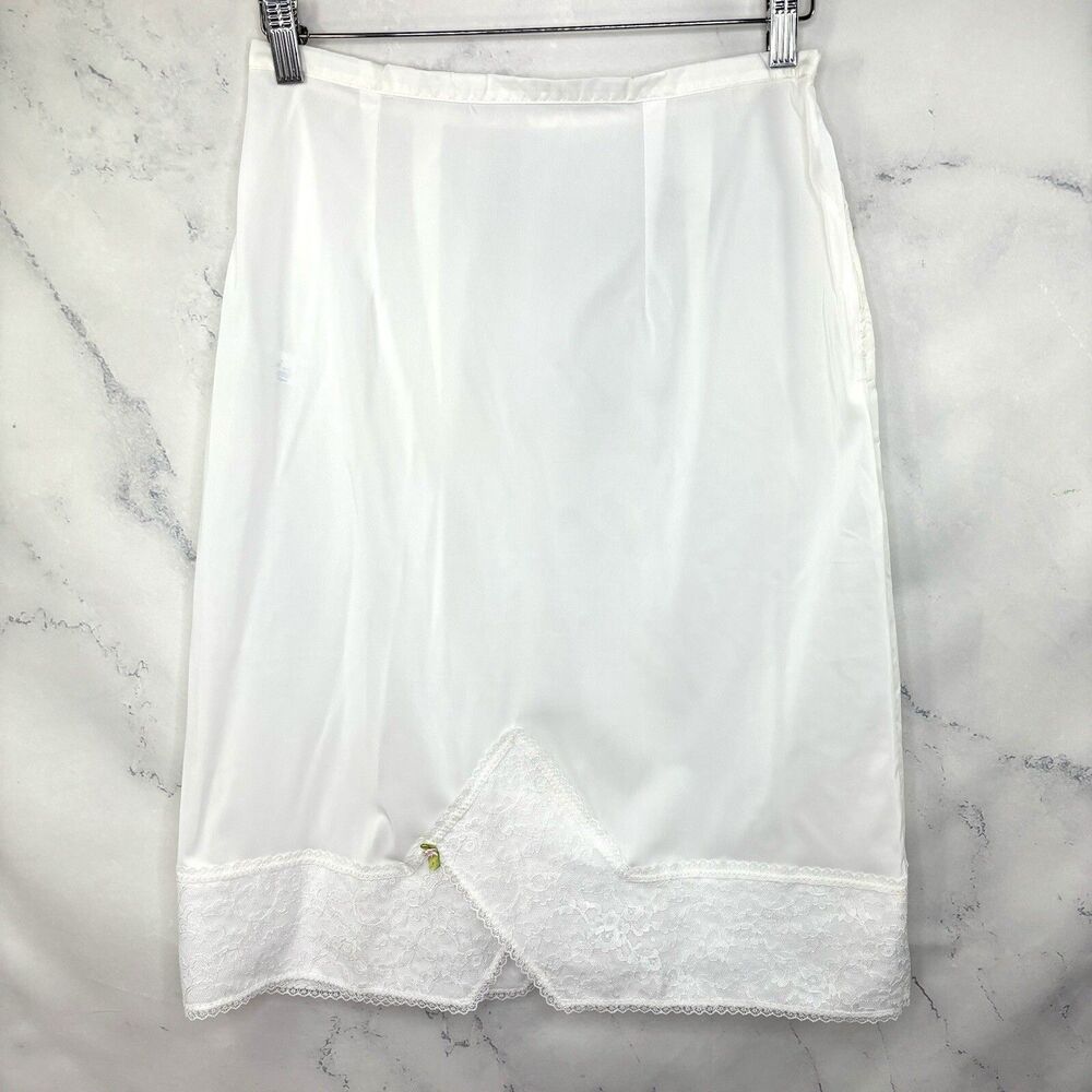 Vintage 50s Half Slip Skirt Taffeta Nylon BEVERLY VOGUE White Lace Sz S Lace